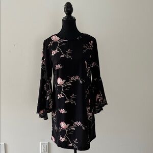 Floral Black Dress with Pink Accents